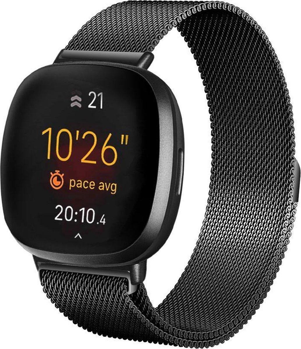 YPCd® Fitbit Versa 3- bandje - Zwart - Milanees Roestvrij Staal - Large