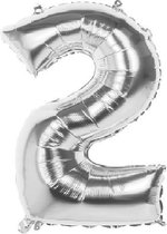 2 Jaar Folie Ballonnen Zilver - Happy Birthday - Foil Balloon - Versiering - Verjaardag - Jongens - Meisjes - Feest - Inclusief Opblaas Stokje & Clip - XL - 82 cm