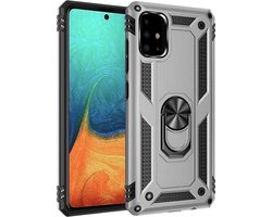 Stevige Magnetische Anti shock ring Geschikt voor Samsung Galaxy A71 5G (Letop niet geschikt voor 4G) back cover case- schokbestendig-TPU met stand – Zilver