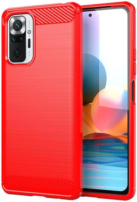 Xiaomi Redmi Note 10 Pro hoesje - MobyDefend TPU Gelcase - Geborsteld Metaal + Carbonlook - Rood - GSM Hoesje - Telefoonhoesje Geschikt Voor Xiaomi Redmi Note 10 Pro