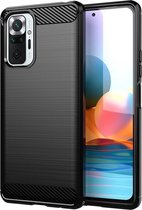 Xiaomi Redmi Note 10 Pro hoesje, MobyDefend TPU Gelcase, Geborsteld Metaal + Carbonlook, Zwart | GSM Hoesje / Telefoonhoesje Geschikt Voor: Xiaomi Redmi Note 10 Pro