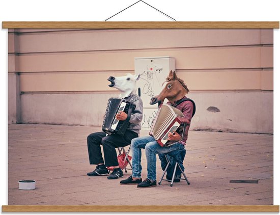 Schoolplaat – Paarden Spelend op Accordeon  - 90x60cm Foto op Textielposter (Wanddecoratie op Schoolplaat)