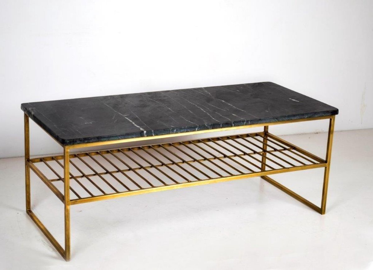 Livingfurn Salontafel Dian Zwart Goud - 40x90x35 - Marmer