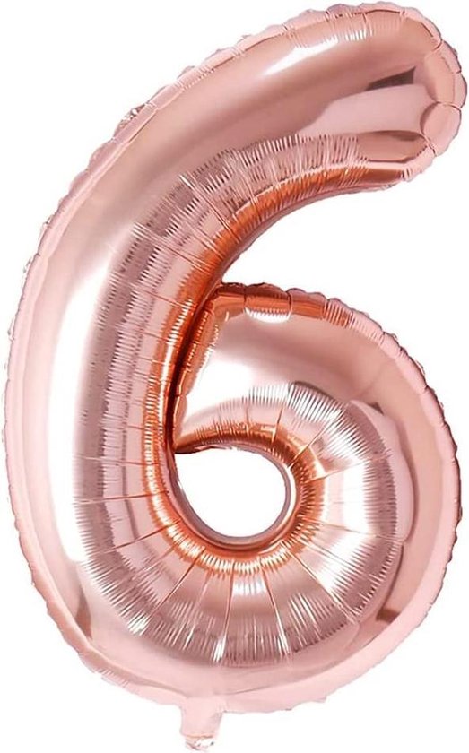 Ballonnen Verjaardag Versiering Decoratie Cijfer Folie Ballon Feest - 6 Jaar - 100 CM - Rosé Goud - Lets Decorate®