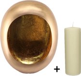 Kandelaar Store - Standing egg T-light Hoogte 25 cm met kaars - Goud - 18 x 9 x 25 cm - Incl. kaars Hoogte 10 cm