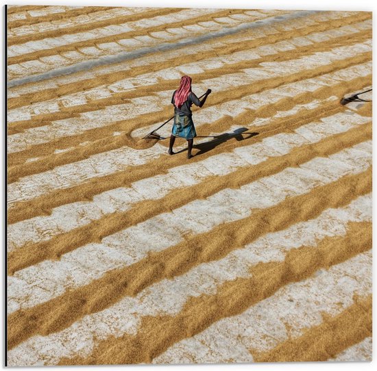 Dibond - Werkende Vrouwen op Zand - 50x50cm Foto op Aluminium (Met Ophangsysteem)