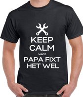 T shirt met tekst: keep calm papa fixt het wel, cadeau, vaderdag, maat M