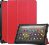 Voor Amazon Kindle Fire HD 10 2021 Custer Patroon Pure Kleur TPU Smart Tablet Holster met Slaapfunctie & 3-voudige Houder (Rood)