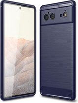Voor Google Pixel 6 Geborstelde Textuur Carbon Fiber TPU Case (Marineblauw)