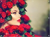 Vrouw in rozen - Foto op Tuinposter - 100 x 75 cm