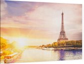 Eiffeltoren aan zonnige oevers van de Seine in Parijs - Foto op Canvas - 90 x 60 cm