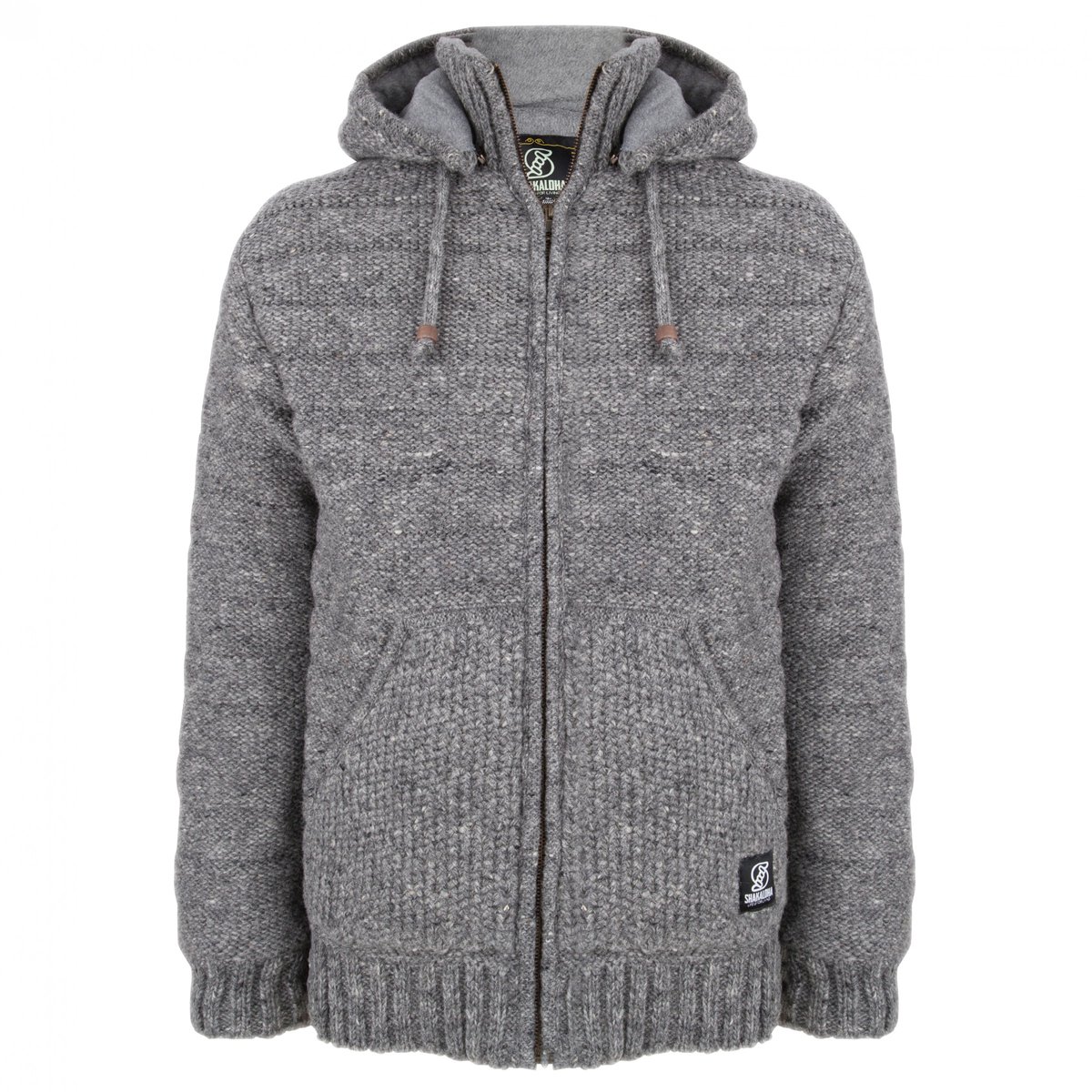Gebreid Wollen Heren/Uni Vest van Schapenwol met Polyester Fleece voering en afneembare capuchon SHAKALOHA Chuck Ziphood Grijs