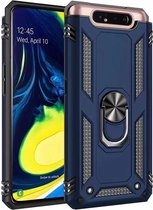 Samsung Galaxy A80/A90 Stevige Magnetische Anti shock ring back cover case- schokbestendig-TPU met stand  + gratis protector– Blauw