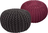 Pippa Design Poef  - gebreid - XL - grijs en bordeaux- set van 2