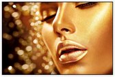 CloseUp van Gouden vrouw op zwarte achtergrond - Foto op Akoestisch paneel - 120 x 80 cm