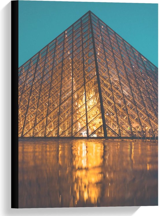 Canvas  - Louvre in Parijs tegen de Avond - 40x60cm Foto op Canvas Schilderij (Wanddecoratie op Canvas)