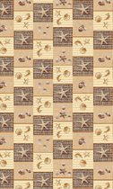 Ikado  Antislipmat op maat,beige, schelpen en zeesterren  65 x 350 cm