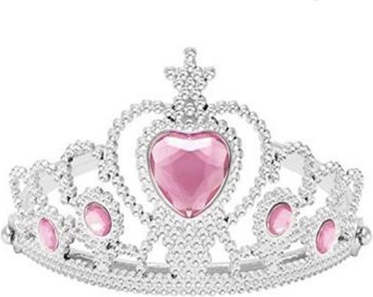 Elsa jurk roze wit Luxe met sleep + kroon (130) Prinsessen jurk verkleed jurk verkleedkleding — afbeelding 6