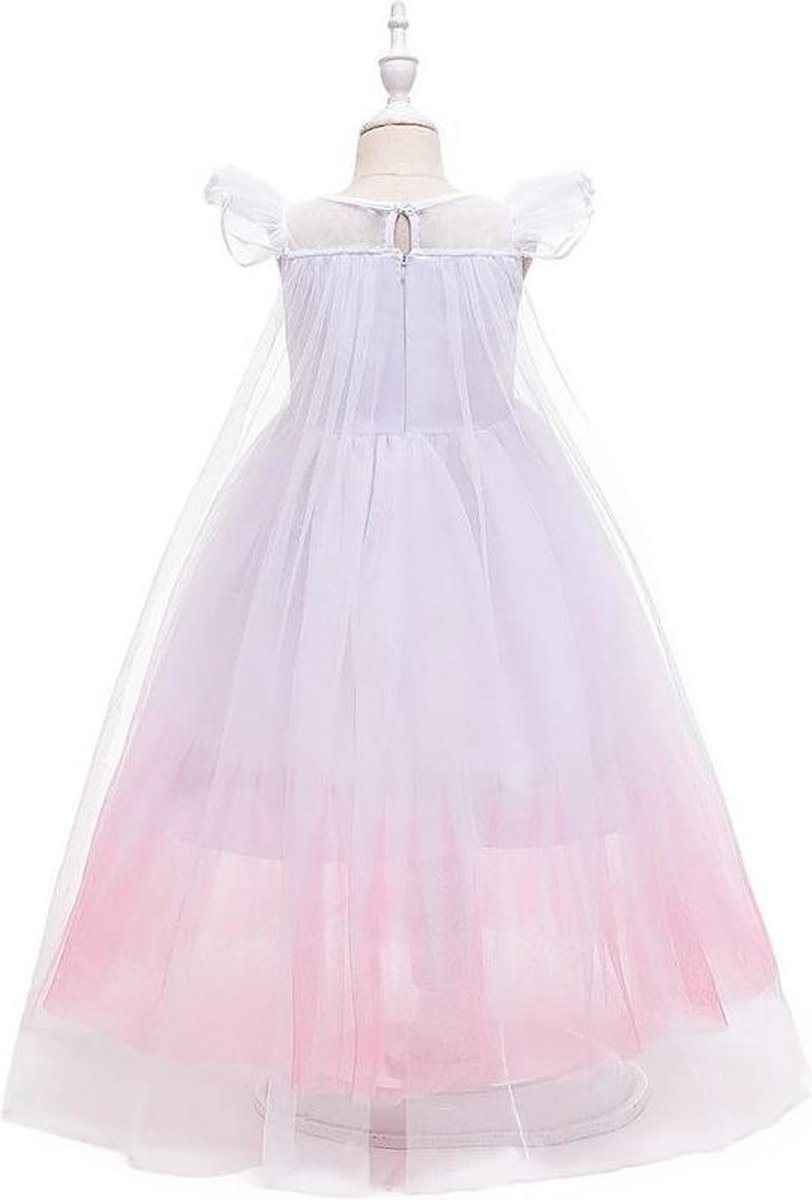 Elsa jurk roze wit Luxe met sleep + kroon (130) Prinsessen jurk verkleed jurk verkleedkleding — afbeelding 9