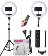 Ringlamp met Statief en Telefoonhouder - Selfie Ring Light Smartphone Houder - LED Ringlight - Ring Lamp - Studiolamp - met Afstandsbediening en Standaard Dimbaar