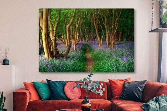 Peintures sur toile - Forêt - Chemin - Fleurs - 150x100 cm - Décoration murale