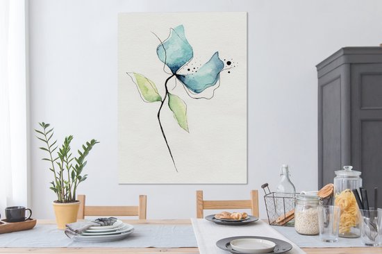 Peintures sur Toile Fleurs - Aquarelle - Blauw - 90x120 cm - Décoration murale
