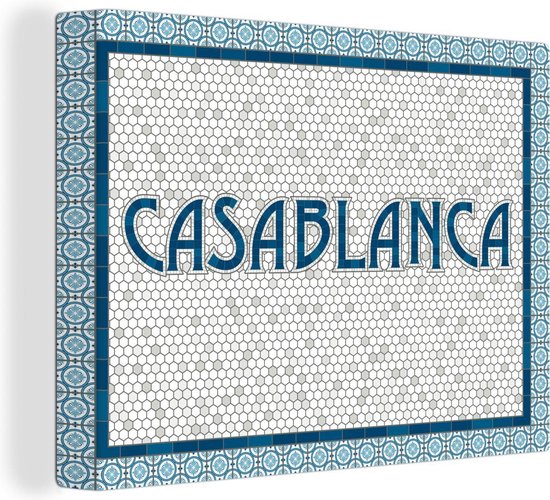 Canvas schilderij 160x120 cm - Wanddecoratie Illustratie van een mozaïek bord van Casablanca - Muurdecoratie woonkamer - Slaapkamer decoratie - Kamer accessoires - Schilderijen