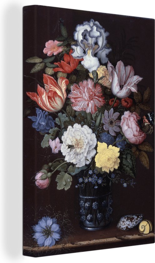 Canvas Schilderij Stilleven van bloemen en schelpen - Schilderij van Balthasar van der Ast - 60x90 cm - Wanddecoratie
