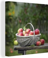 Panier avec pommes fraîchement cueillies 90x90 cm - Tirage photo sur toile (Décoration murale salon / chambre)