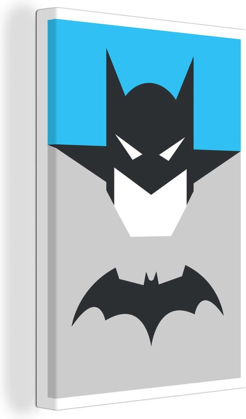 Canvas schilderij 120x180 cm - Wanddecoratie Illustratie van Batman op een blauwe achtergrond - Muurdecoratie woonkamer - Slaapkamer decoratie - Kamer accessoires - Schilderijen