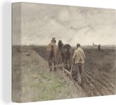 Ploegende boer - Schilderij van Anton Mauve Canvas 40x30 cm - klein - Foto print op Canvas schilderij (Wanddecoratie woonkamer / slaapkamer)