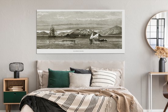 Une gravure illustrée de toile de l'île d'Alcatraz 160x80 cm - Tirage photo sur toile (Décoration murale salon / chambre)
