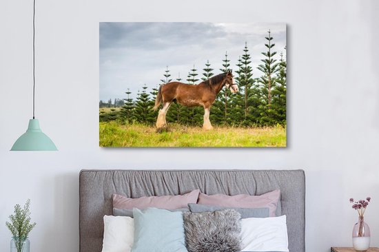 Canvas Schilderij Clydesdale - Gras - Paarden - 150x100 cm - Wanddecoratie - OneMillionCanvasses