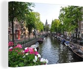 Amsterdam Schilderij - Bloemen - Stad - Nederland - 60x40 cm - Muurdecoratie