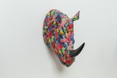 Muurbeeld Neushoorn - Trendy Bloemen Print – Rhino - Flower Design - Woondecoratie – Wanddecoratie – Modern - Interieur – Cadeau - Wandbeeld – Beeld Dier