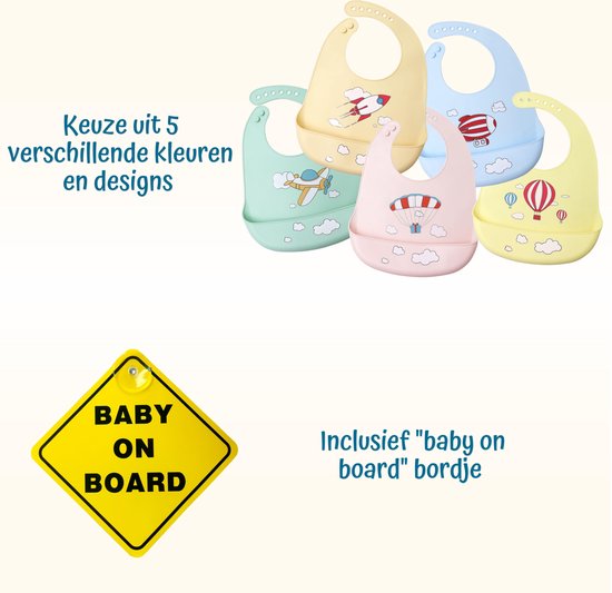 Flouer Siliconen Slabbetje Baby - 2 Stuks - Inclusief Baby on Board Sticker - Blauw en Groen