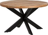Eettafel rond 120 cm - mangohout naturel - zwart metalen kruispoot