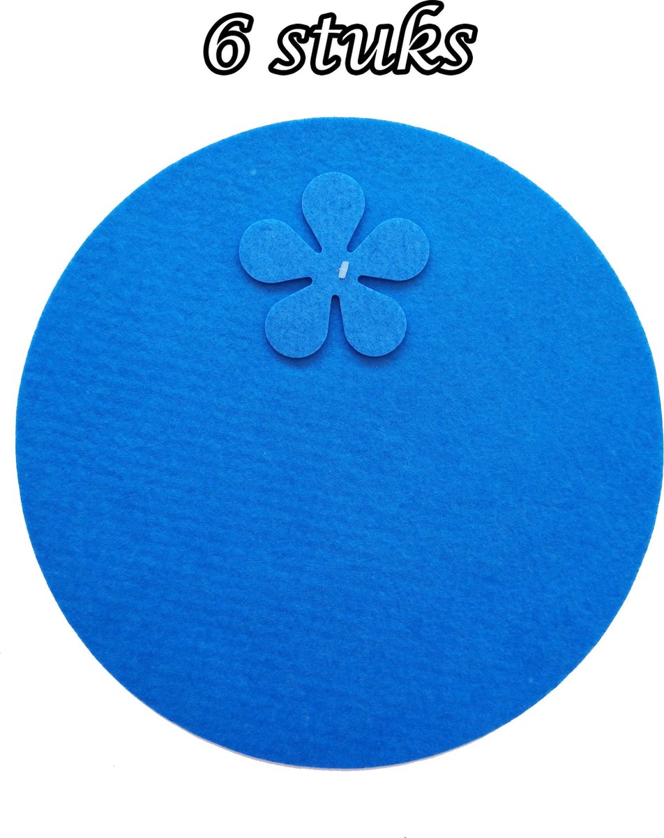 Placemat - 6 stuks - Vilt - Rond 37 cm - Blauw