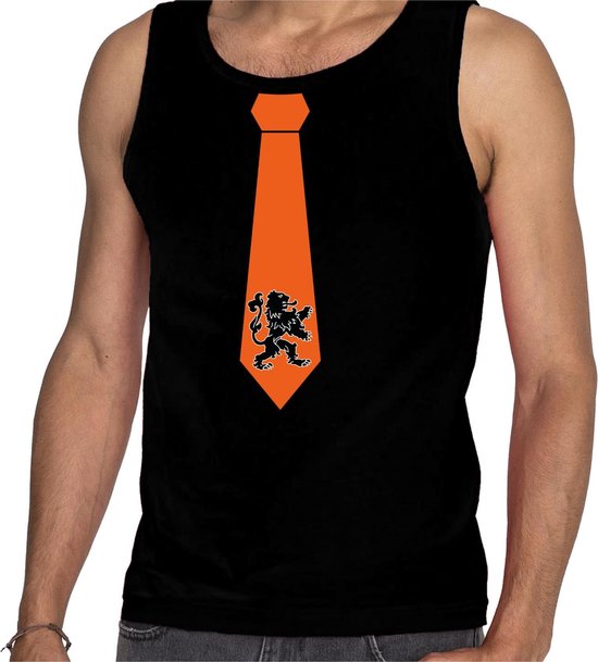 Zwart fan noir pour homme - cravate lion orange - supporter Holland / Nederland - t-shirt sans manches championnat d'Europe / coupe du monde / outfit 2XL