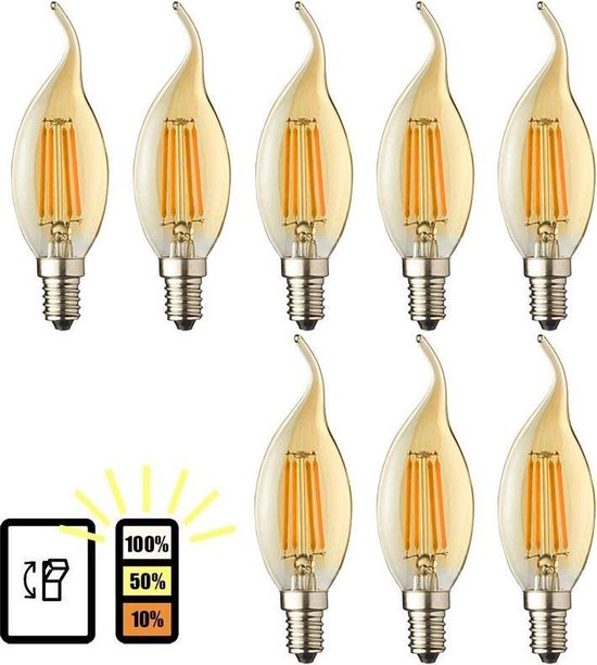E14 LED lamp - 8-pack - 3 staps dimbaar - E14 kaarslamp vlam - 4W - 2500K  warm wit | bol.com
