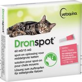 Dronspot Spot On Ontwormingsmiddel voor middelgrote katten (2,5 kg - 5 kg) 2 pipetten
