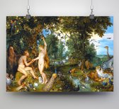 Poster Het aardse paradijs met de zondeval van Adam en Eva - Rubens en Brueghel - 841x594mm