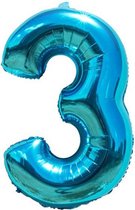 Cijfer ballon 3 jaar Babydouche - blauw folie helium ballonnen - 100 cm - blauwe drie verjaardag versiering