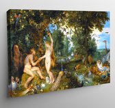 Tableau sur toile Le paradis terrestre avec la chute d'Adam et Eve - Rubens et Brueghel - 90x60cm