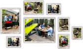 HAES DECO - Collage set met 8 houten fotolijsten Paris wit/bruin voor foto's formaat 13x18, 15x20, 20x30, 30x40 en 40x50 - SP001906-8