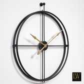 LW Collection XL Wandklok Zwart Alberto 80cm - wandklok zwart en gouden wijzers - minimalistische industriële klok