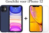 iPhone 12 hoesje donker blauw siliconen hoesjes cover hoes - 1x iPhone 12 Screenprotector