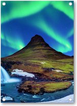 Noorderlicht - bij Kirkjufell in IJsland - Tuinposter 50x70 - Wanddecoratie - Landschap - Sterren - Natuur