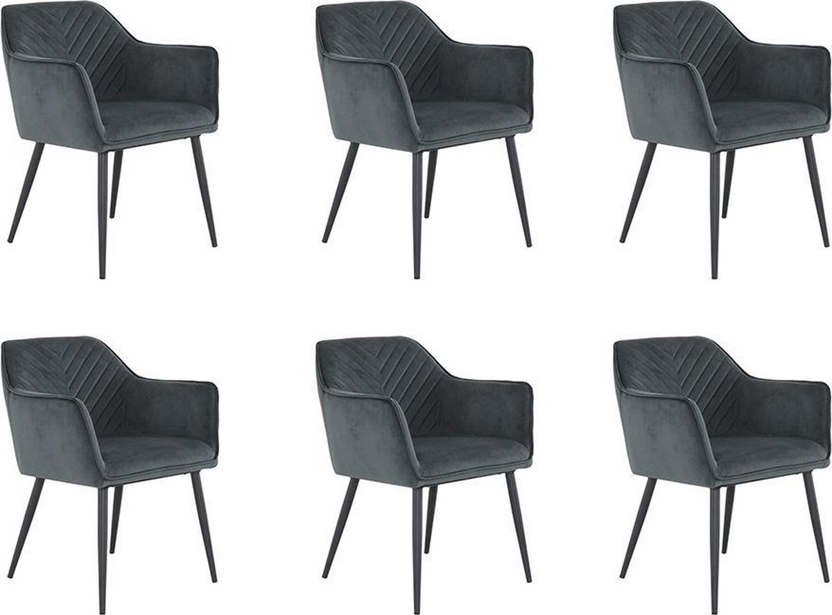 Bronx71 Velvet eetkamerstoel Fiona antraciet - Eetkamerstoelen set van 6 - stoel