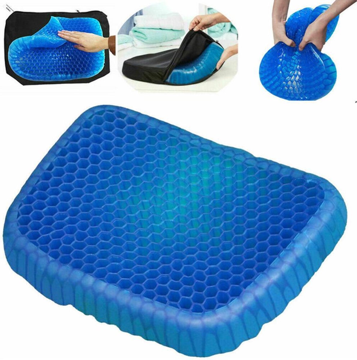 WiseGoods Luxe Orthopedisch Kussen - Gelkussen - Ergonomisch Zitkussen Auto - Vermindering Pijnklachten - Wasbare Hoes - 800Gram